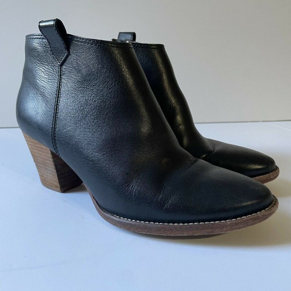 MADEWELL The Billie Boot Bootie Ankle Boot Black Leather Stacked Heel Size 8